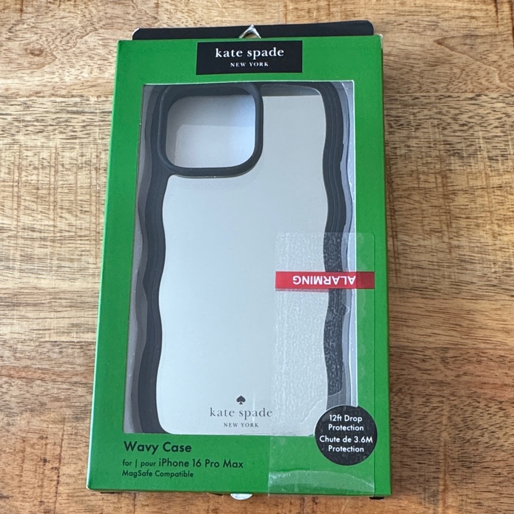 Kate Spade Black rim mirrored mirror Wavy Case for iPhone 16 Pro Max NWT in box